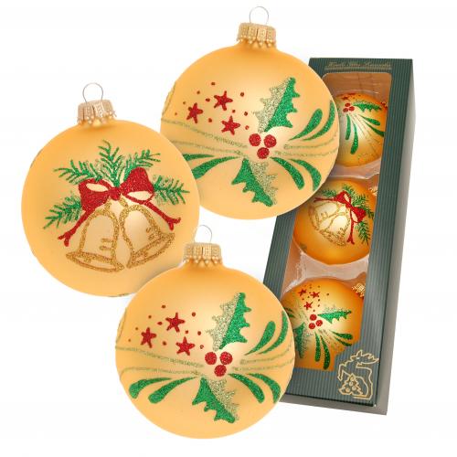 Weihnachtskugeln Glocke und Zweige Goldfarbig 8cm