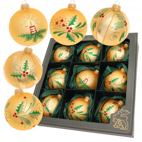 Weihnachtskugeln Kerze und Zweige Goldfarbig 8cm