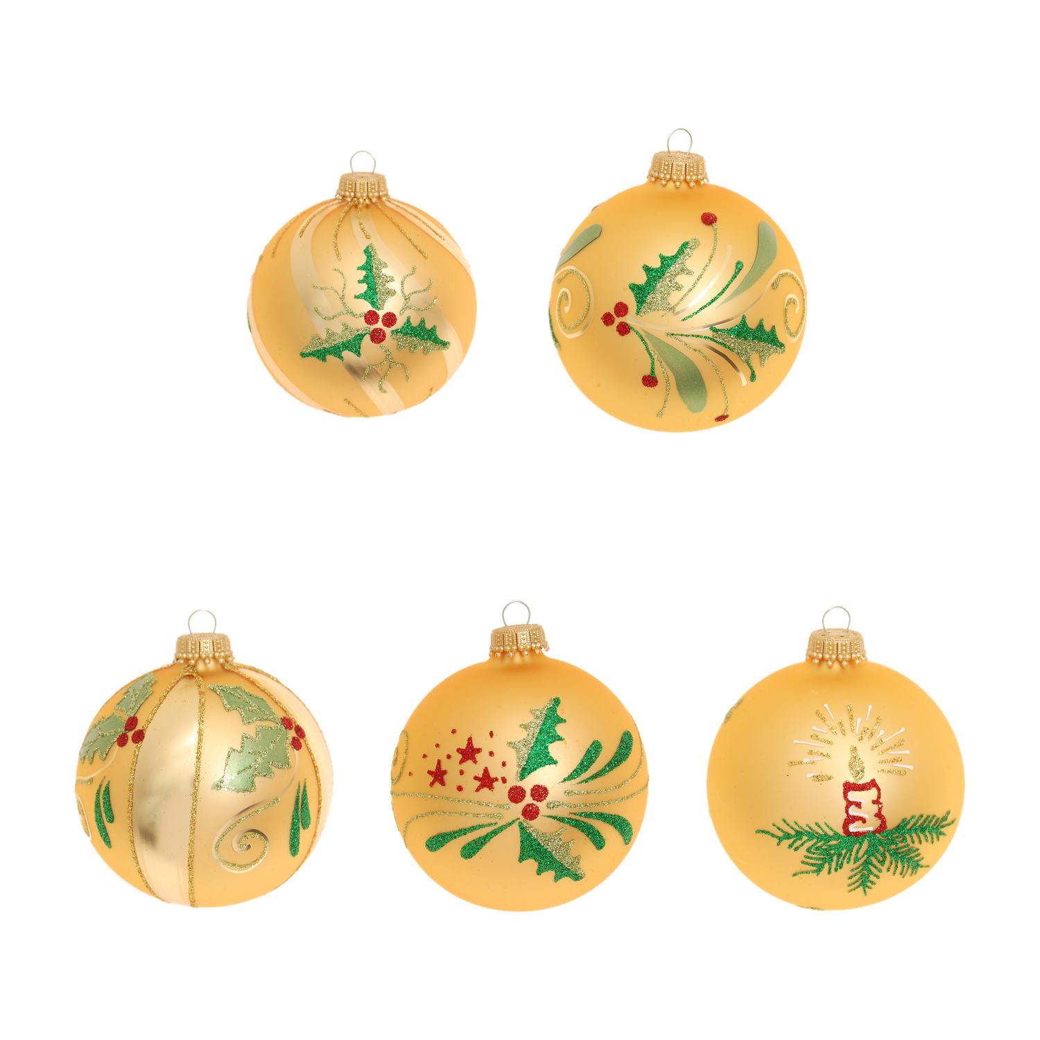 Weihnachtskugeln Kerze und Zweige Goldfarbig 8cm