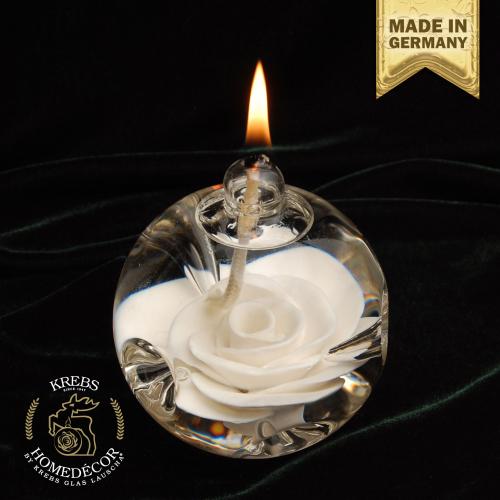 Glas-llampe mit weier Porzellanrose