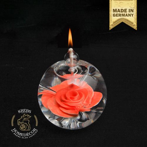 Glas-llampe mit roter Porzellanrose