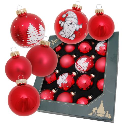Weihnachtskugeln Sortiment Wichtel Winterwald Rot 8cm