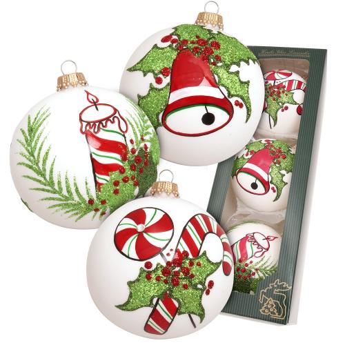 Kugeln Jingle Bells, Wei Glanz, 8cm
