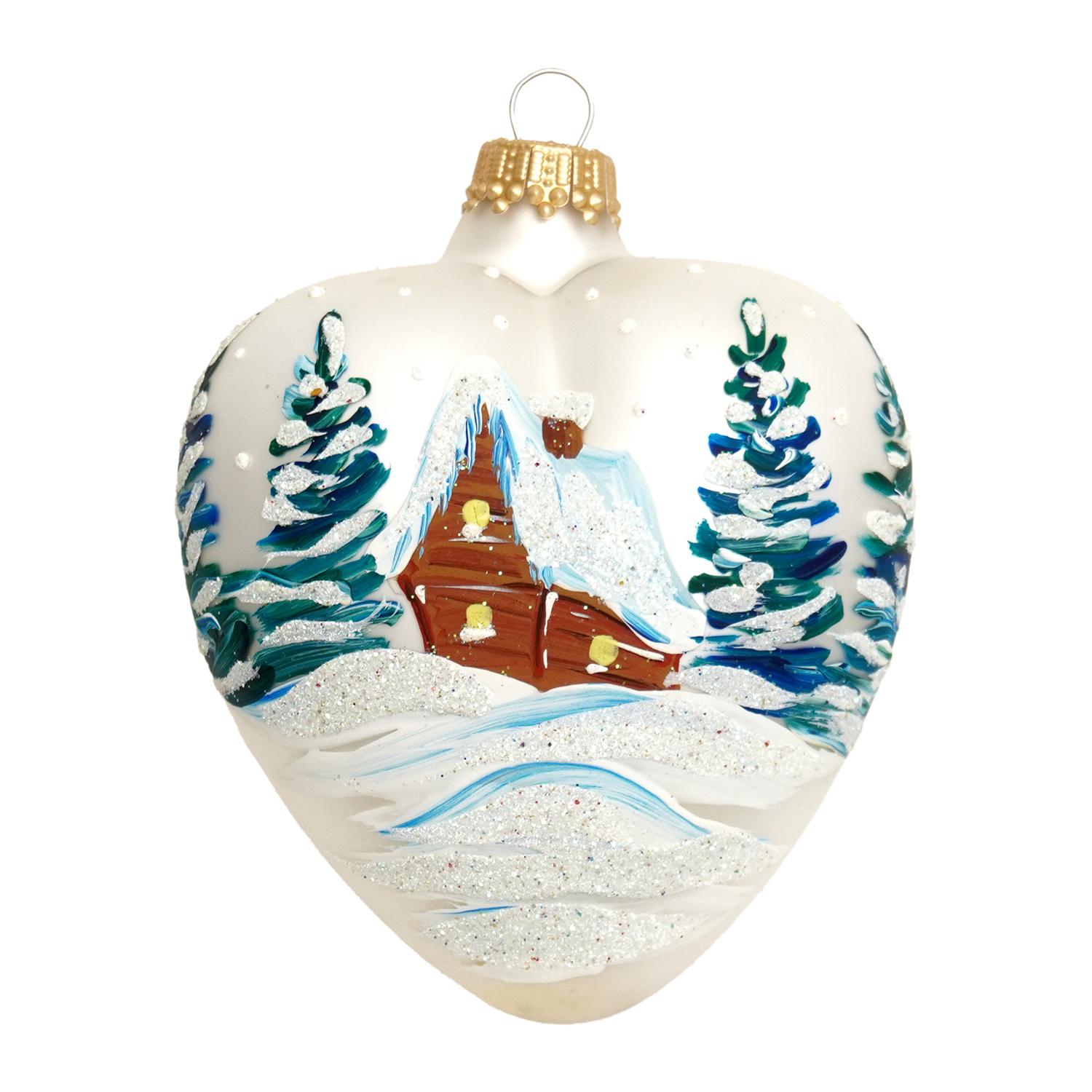 Baumschmuck Herz mit Verschneitem Haus Silberfarbig 9cm