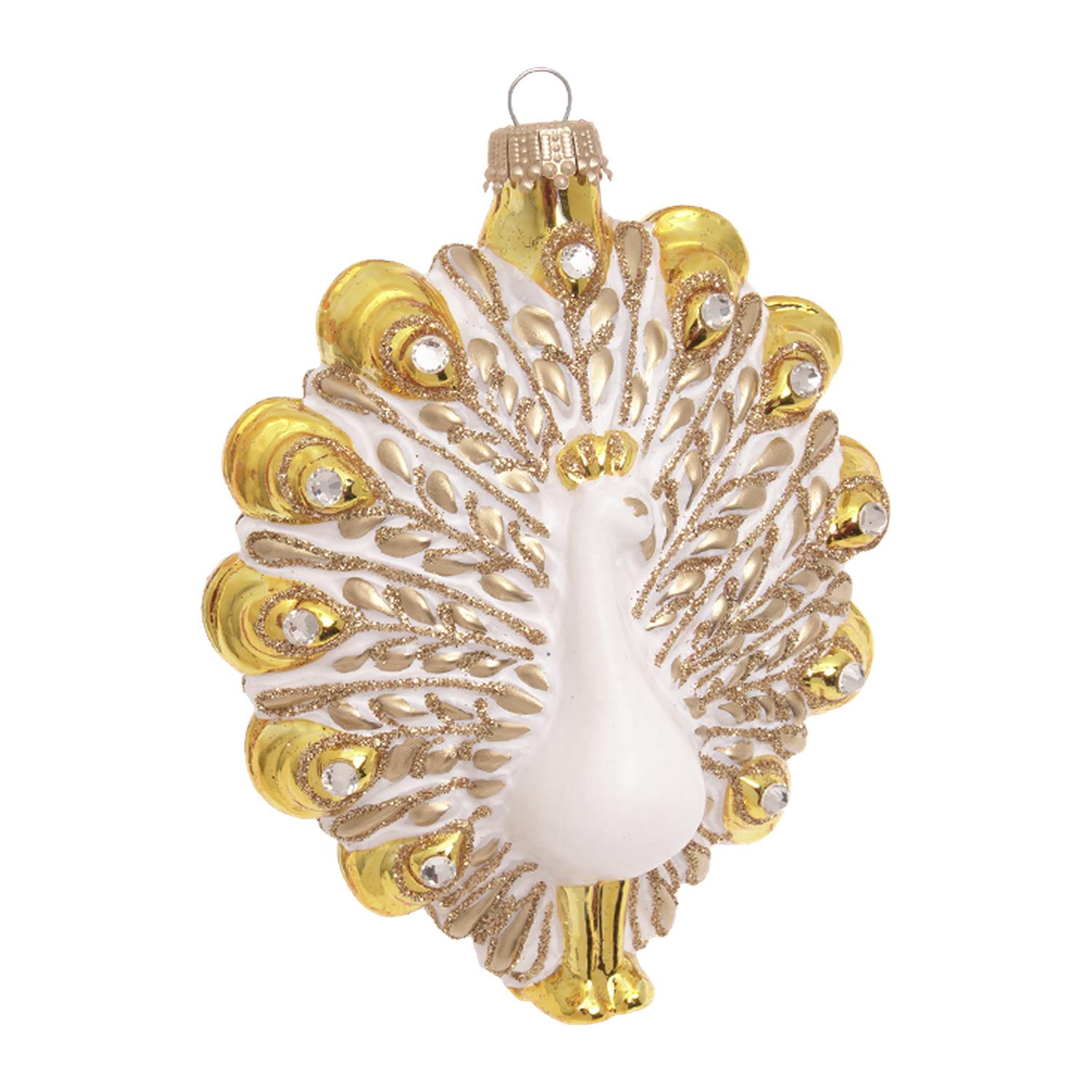 Baumschmuck Pfau mit Strasssteinen Wei� 13cm