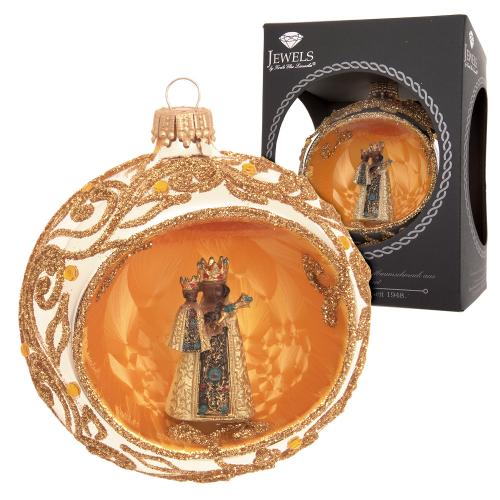 Reflexkugel mit schwarzer Madonna, Wei/Gold Eislack, 10cm