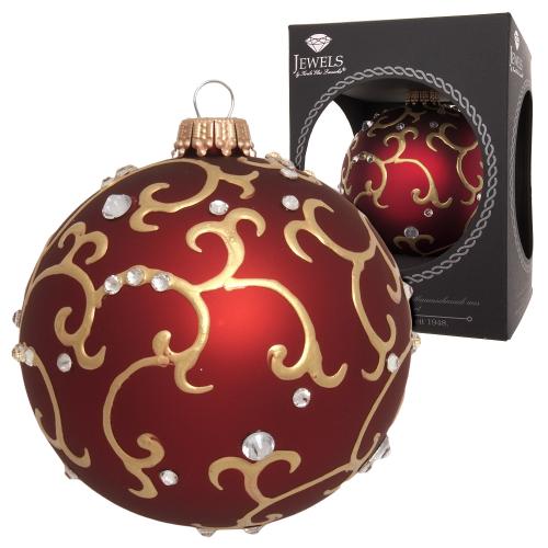 Weihnachtskugel Ranken und Strasssteine rot 8cm