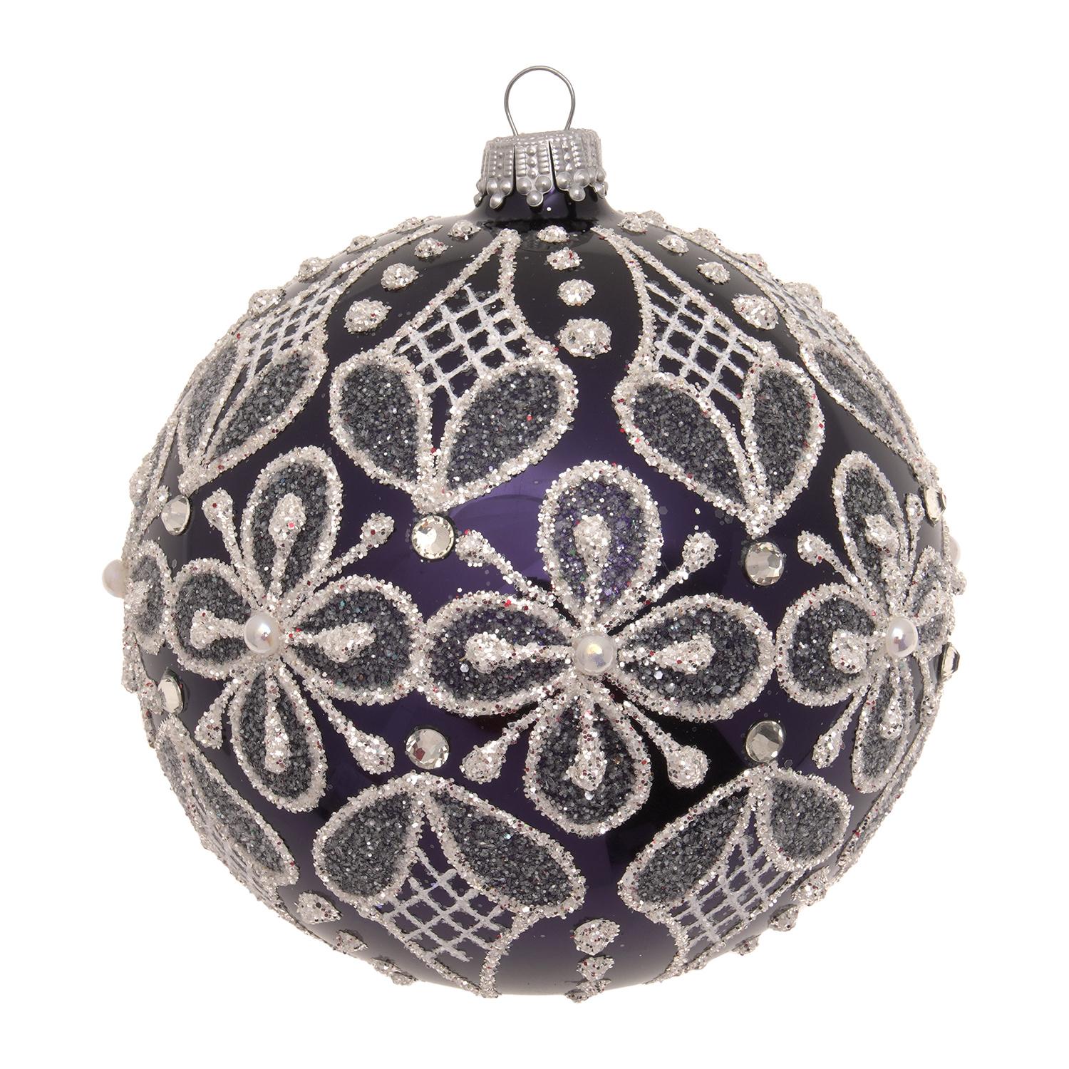 Weihnachtskugel Stickoptik Schwarz 8cm