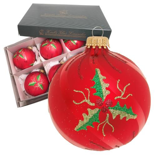 Kugeln Ilex, Rot Satin, 6-fach, 8cm
