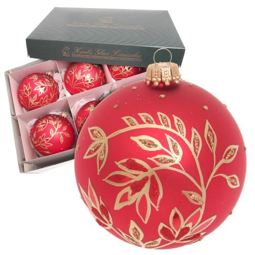Kugeln Floral, Rot Satin, 6-fach, 8cm