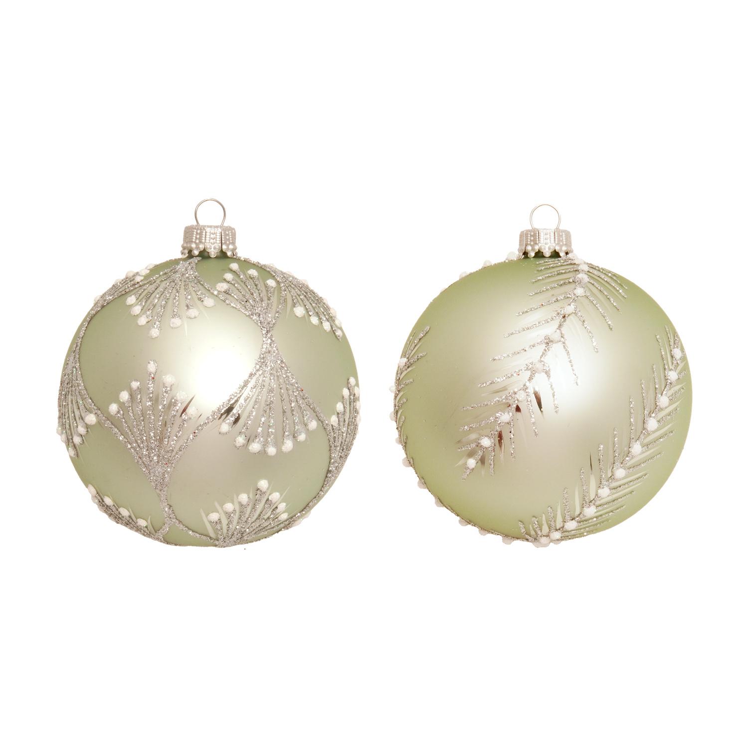 Weihnachtskugeln Frostige Zweige Gr�n 8cm