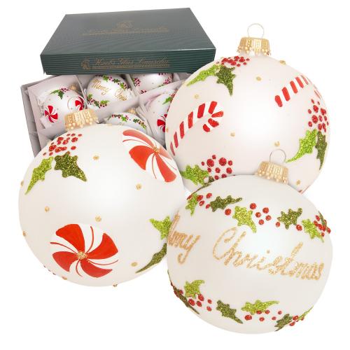 Kugeln Merry Christmas, Silber Satin, 8cm
