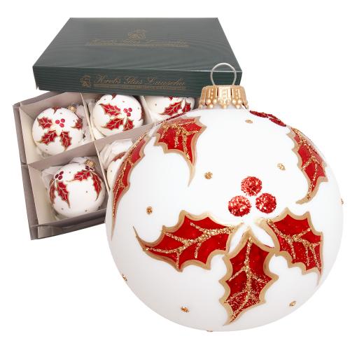 Kugeln Rot & Gold Ilex, Wei Satin, 8cm