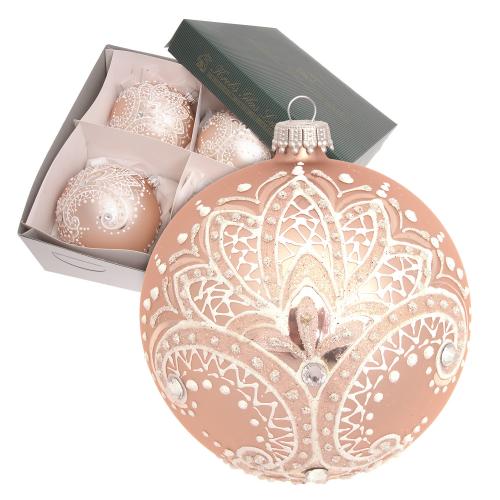 Weihnachtskugeln Stickoptik Rosa 10cm