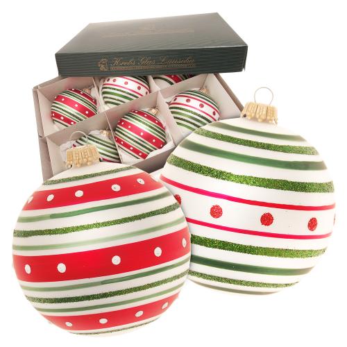 Weihnachtskugeln Streifen und Punkte Silberfarbig 8cm