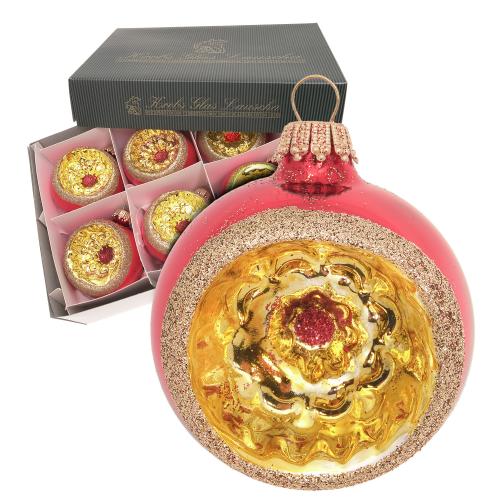 Weihnachtskugeln Reflex Gold Glitter Rot 8cm