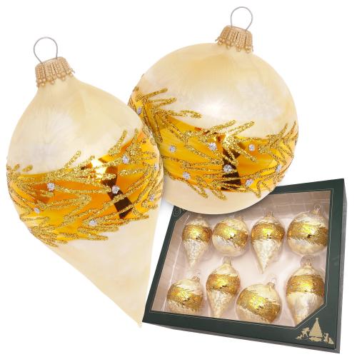 Kugeln & Tropfen, Eislack Champagner & Gold,7-10cm