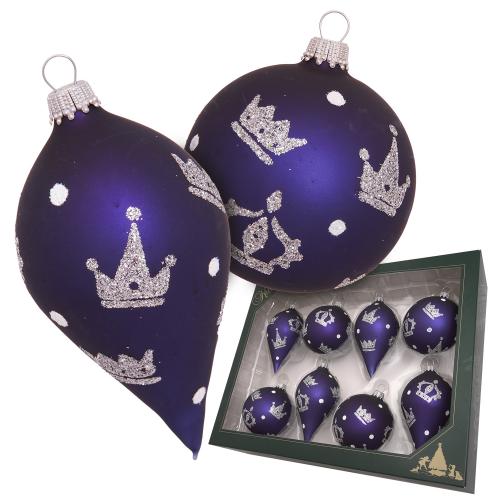 Weihnachtskugeln Silberne Kronen Blau 10cm