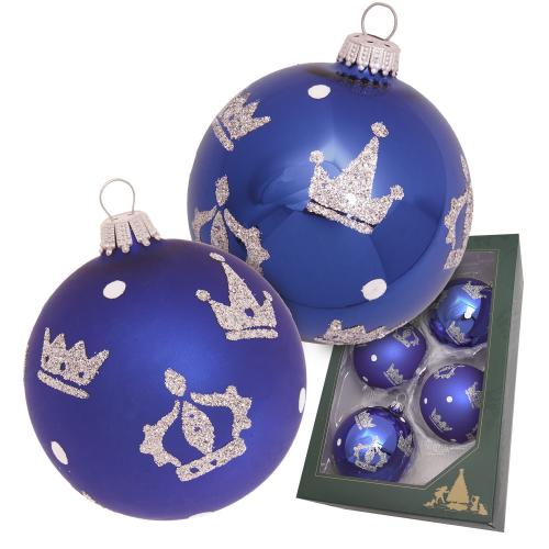 Weihnachtskugeln Silberne Kronen Blau 7cm