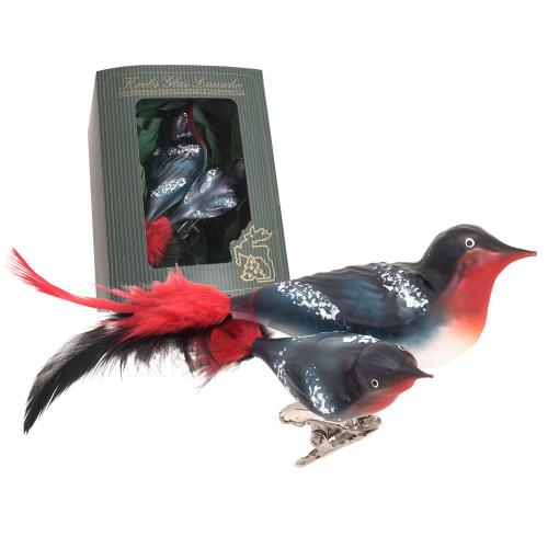 Doppelvogel Dompfaff, Blau/Rot, 7cm