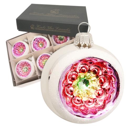 Reflexkugeln Retro, Silber Glanz, Wei Glitter, 6,5cm