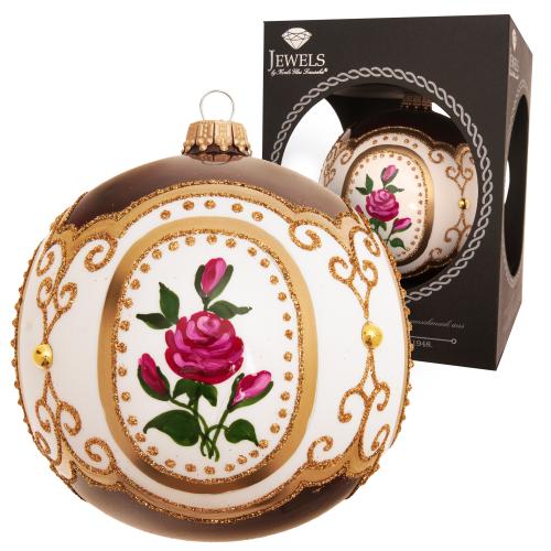 Weihnachtskugel Rosendesign rot wei 10cm