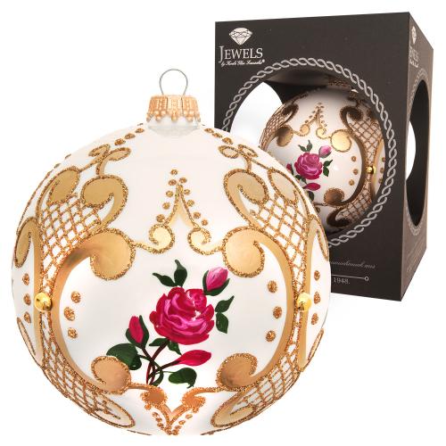Weihnachtskugel Rosendesign verziert wei 10cm