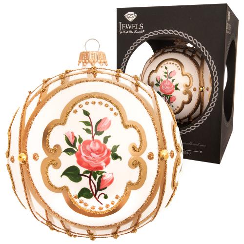 Weihnachtskugel Rosendesign Bltter wei 10cm
