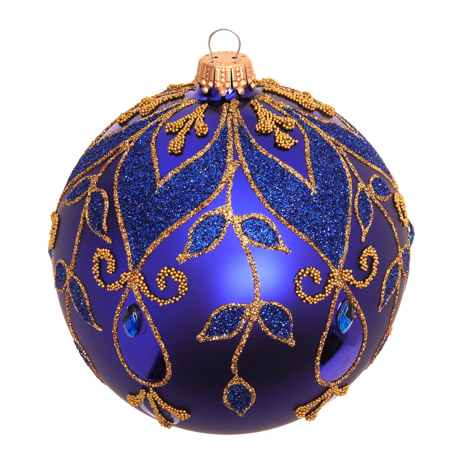 Weihnachtskugel Strassdesign Bl�tterranken Blau 10cm