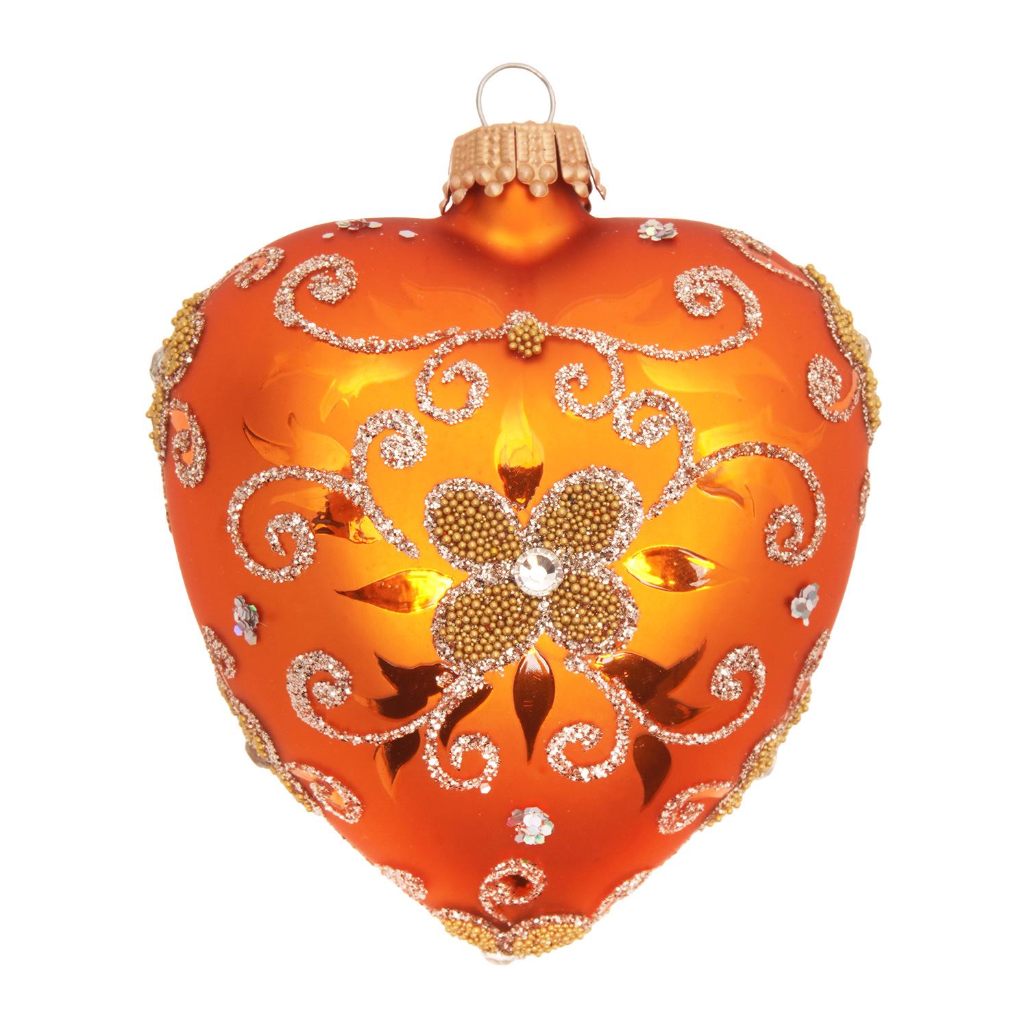 Baumschmuck Herz Strassdekor Orange 9cm