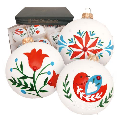 Weihnachtskugel Folk Christmas wei 8cm