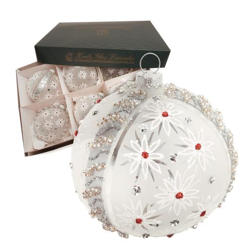 Weihnachtskugel Winterblumen silber 8cm