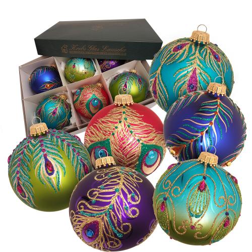 Weihnachtskugel Pfaumuster-Dekorset mehrfarbig 8cm