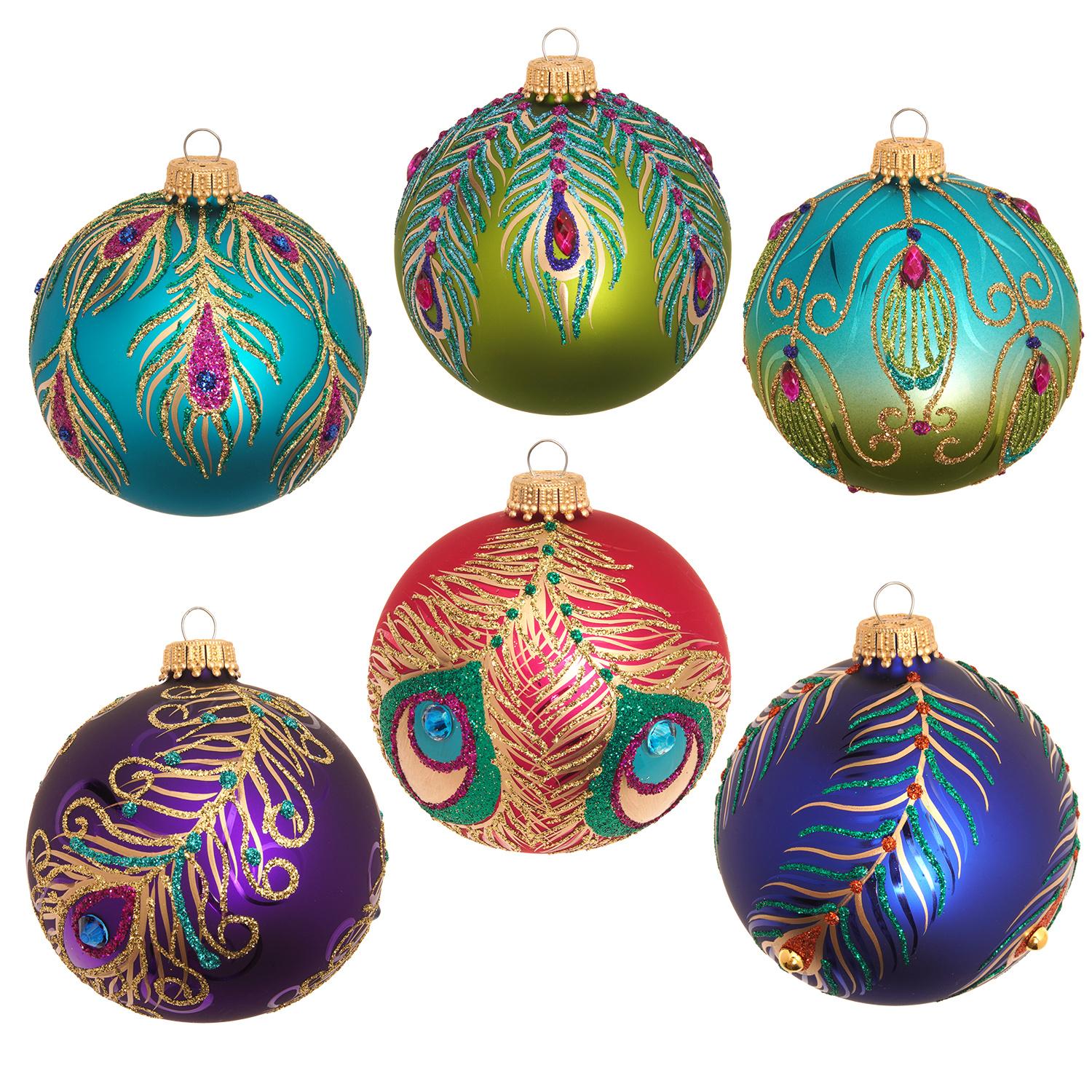 Weihnachtskugeln Pfaumuster-Set Mehrfarbig 8cm