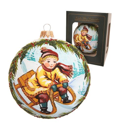 Weihnachtskugel Junge auf Schlitten Wei 10cm