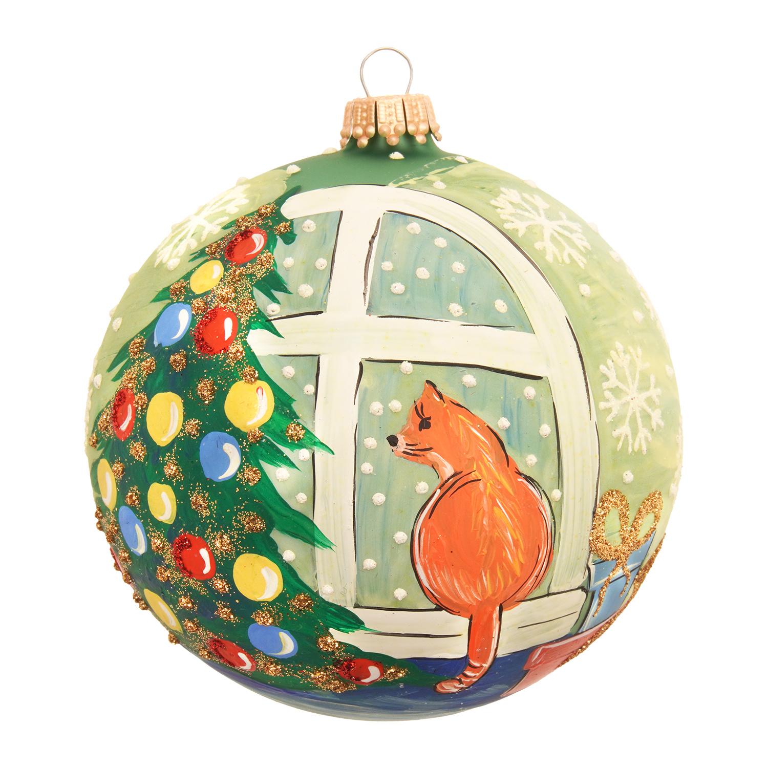Weihnachtskugel Katze am Fenster Mehrfarbig 10cm