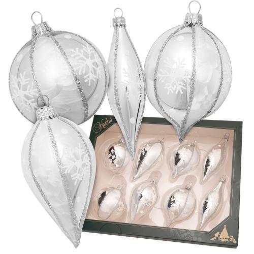 Weihnachtskugeln Sortiment Eislack Silberfarbig 7cm