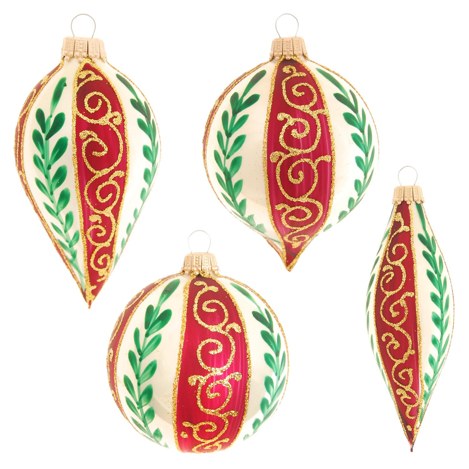 Weihnachtskugeln Lia mit Bl�tterranken Beige 7cm