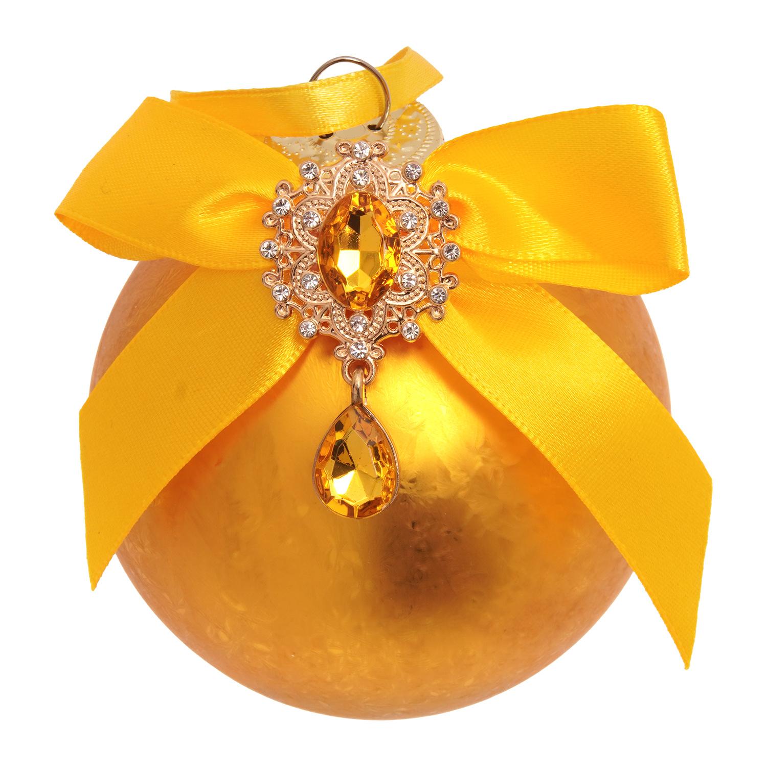Weihnachtskugel Strassstein Schleife Eisdesign Goldfarbig 8cm