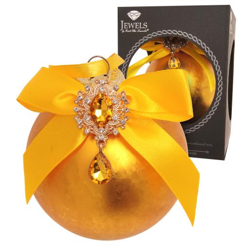 Weihnachtskugel Strassstein, Schleife, Eisdesign gold 8cm
