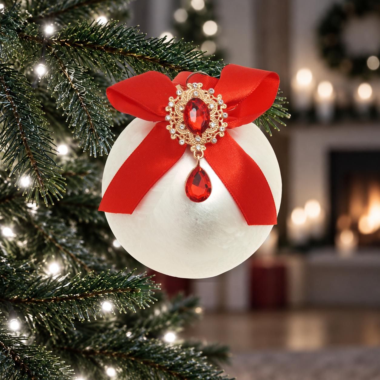 Weihnachtskugel Strassstein Schleife Eisdesign Wei� 8cm