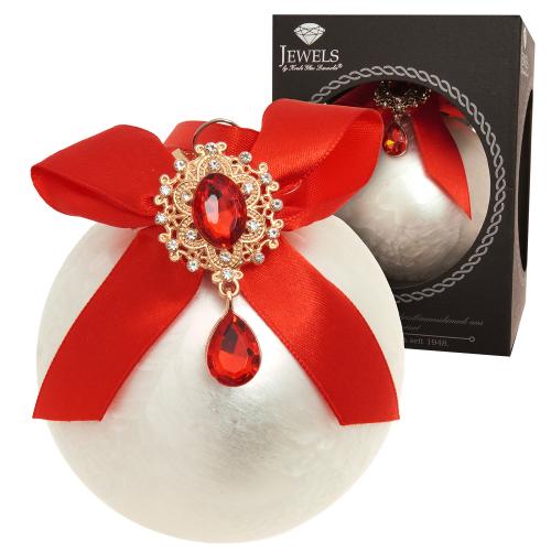 Weihnachtskugel Strassstein, Schleife, Eisdesign wei 8cm