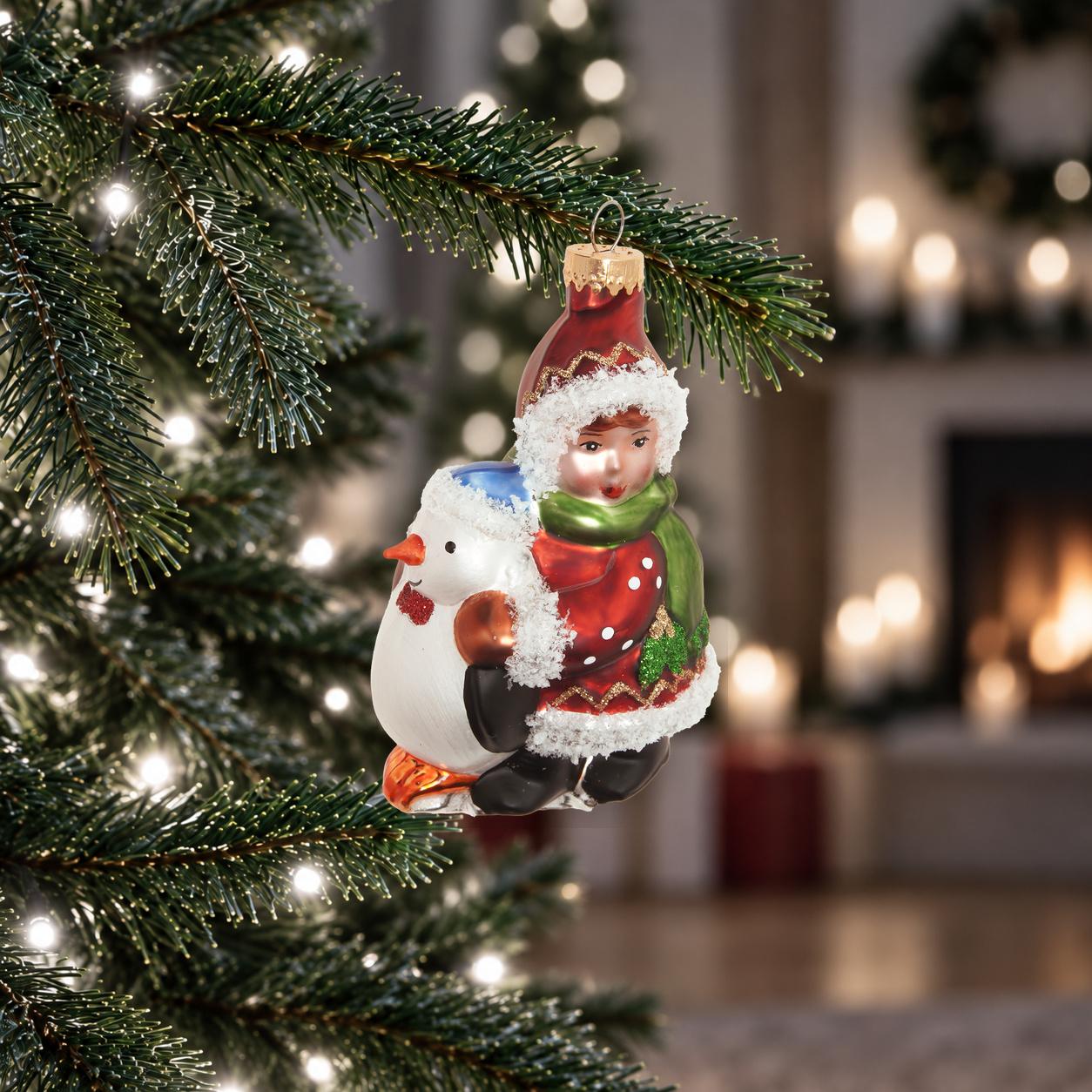 Baumschmuck M�dchen mit Pinguin Mehrfarbig 12cm