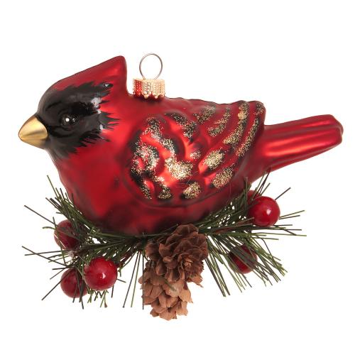 Baumschmuck Kardinal Vogel auf Zweig rot 9cm