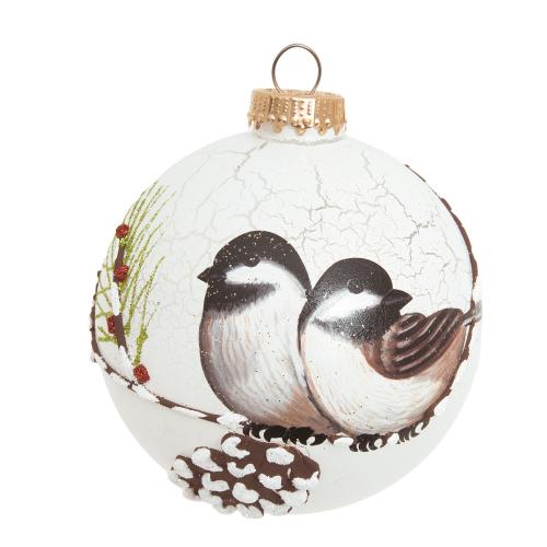 Weihnachtskugel Kugel mit Vogelpaar wei 10cm