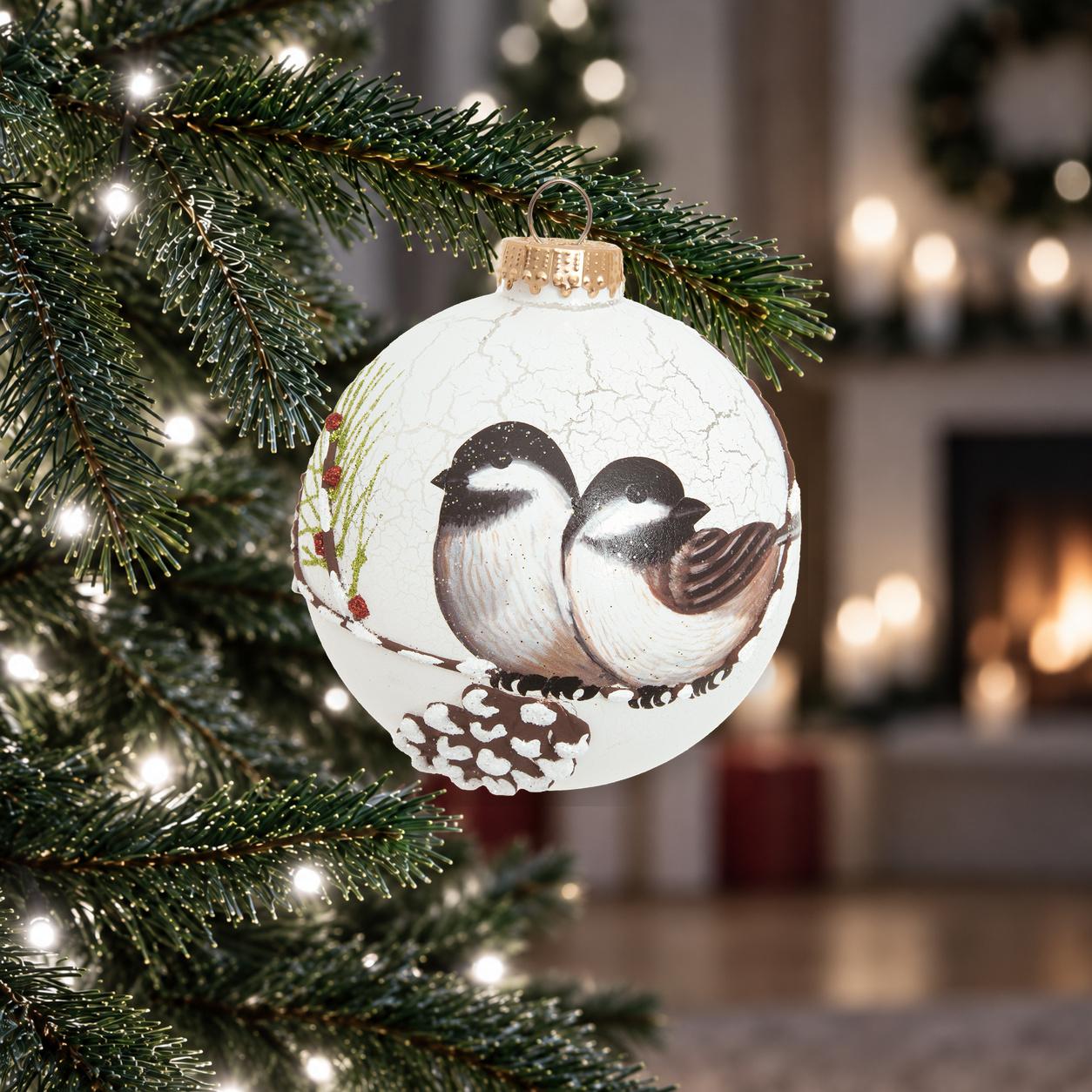 Weihnachtskugel Vogelpaar Wei� 10cm