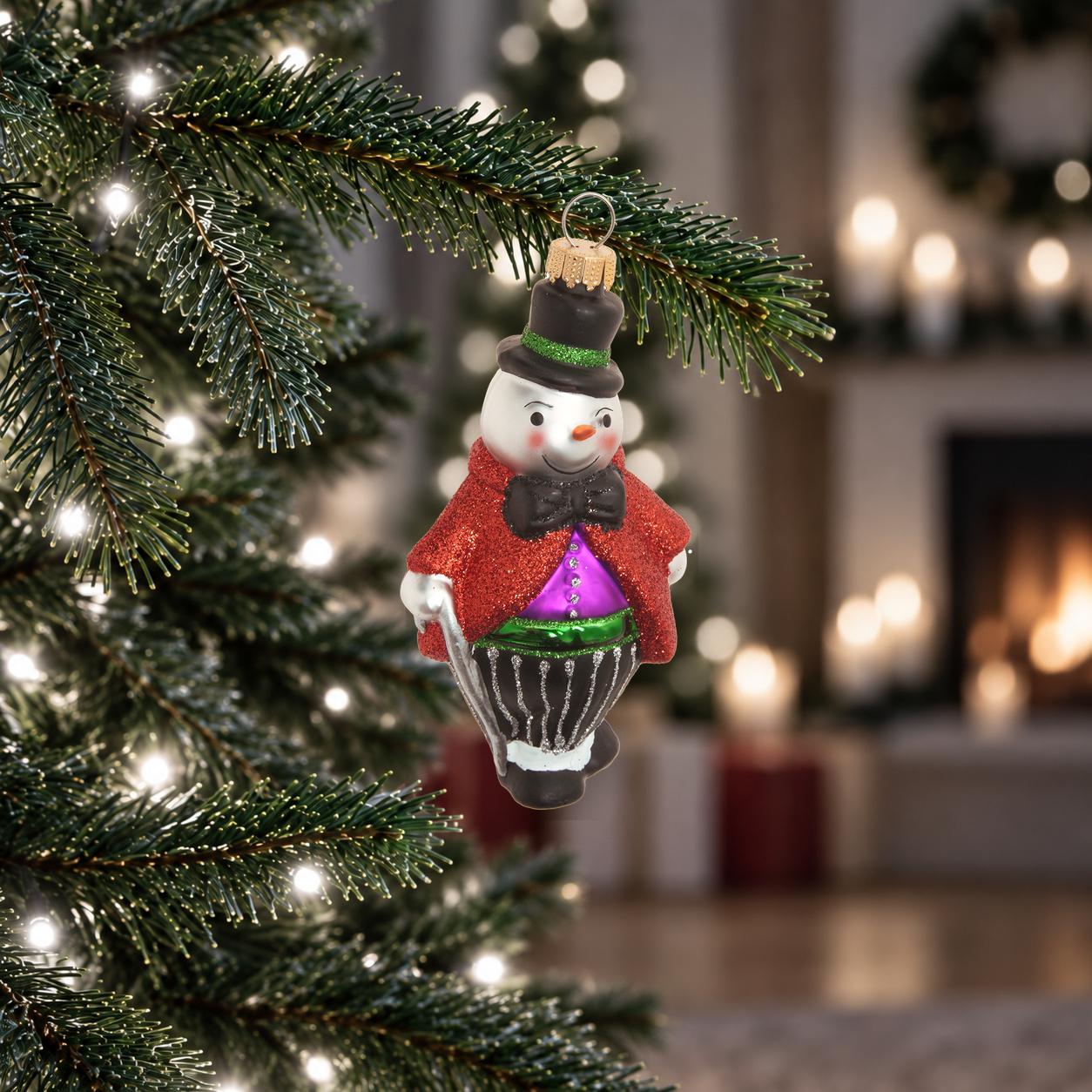 Baumschmuck Schneeman mit Zylinder Mehrfarbig 11cm