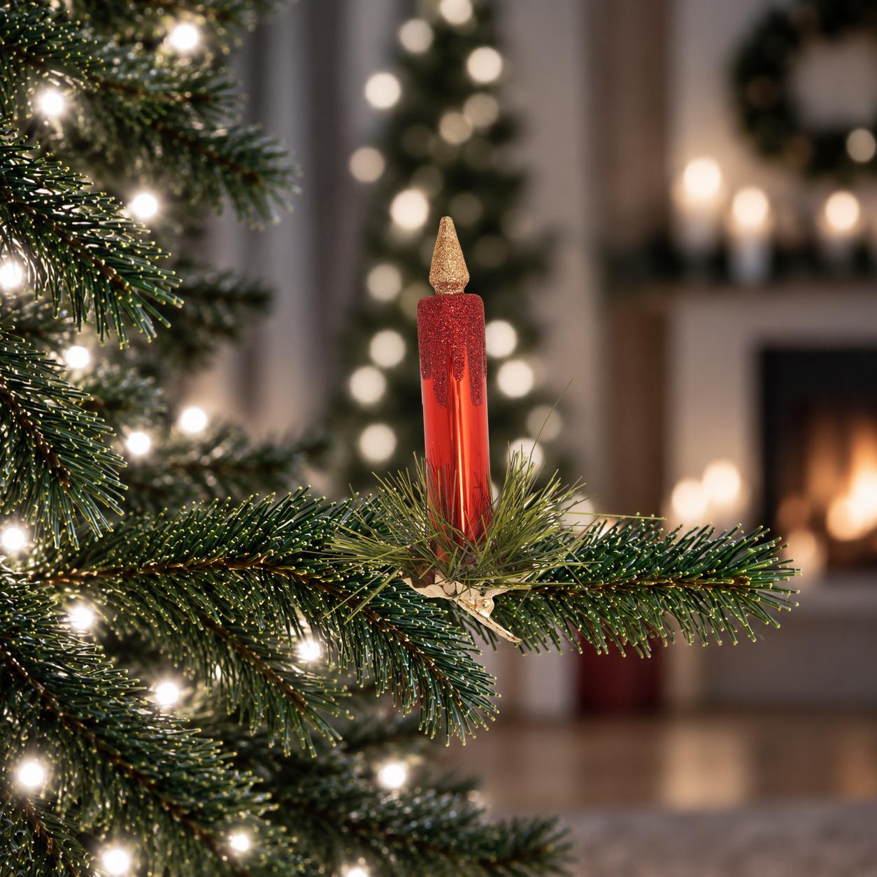 Baumschmuck Kerze auf Klipp Rot 11cm