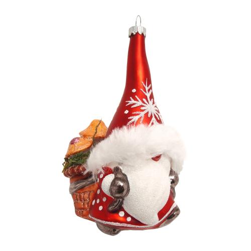 Baumschmuck Wichtel mit Pilzkorb Rot 13cm