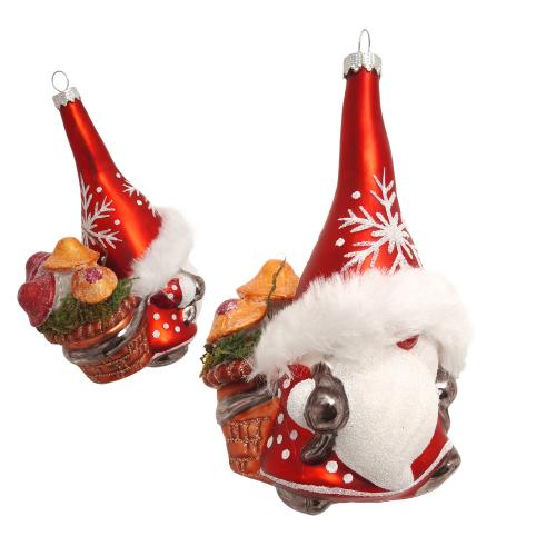 Baumschmuck Wichtel mit Pilzkorb rot 13cm